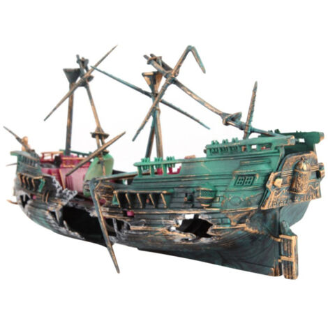 Décoration Aquarium Épave de Bateau Naufragé, Ornement Paysage Subaquatique avec Détails de Coque Brisée