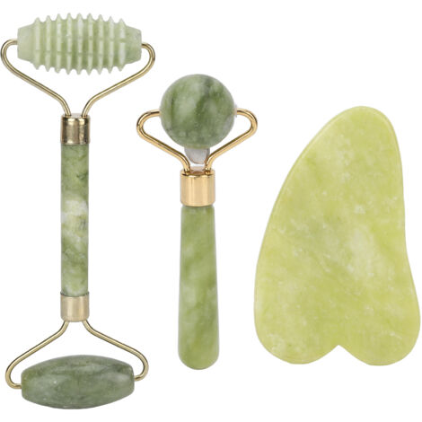 3 pièces Rouleau de Jade pour le Visage, Massage Anti-Âge, Lifting et Fermeté de la Peau, Set Gua Sha Portable (1/5)