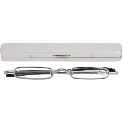 Lunettes de lecture fines et légères en acier inoxydable, portables et compactes avec étui, pour hommes et femmes âgés, +200, argentées. (1/5)