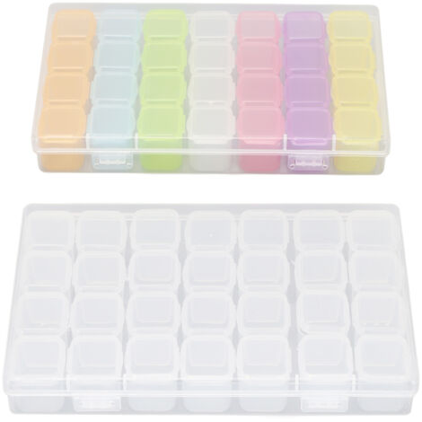 Boîte de Rangement pour Art des Ongles, 2 Pièces Transparentes Colorées, 28 Cases Multifonction pour Strass