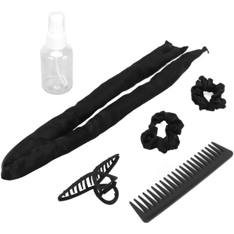 Kit de bandeau à boucles sans chaleur avec pince crocodile en coton pour cheveux secs ou mouillés - Idéal pour fêtes et anniversaires - Noir (1/5)