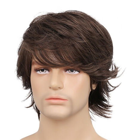Perruque courte pour hommes avec frange longue, réglable, marron, synthétique douce et droite pour cosplay (1/5)