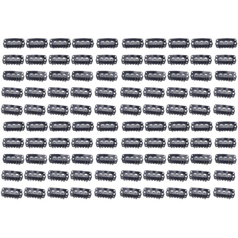 100 pièces attaches à cheveux en U 2,3 cm, 6 dents en acier inoxydable noir, accessoires pour perruques et extensions capillaires (1/5)