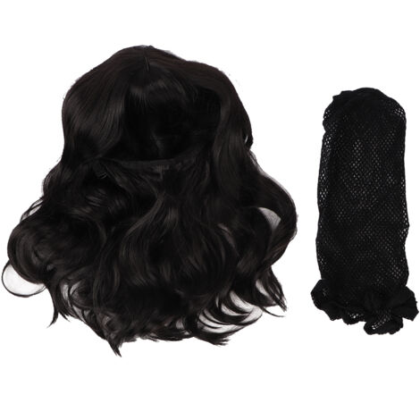 Perruque Bouclée Femme Longueur Moyenne Noire Ajustable Résistante Cheveux Ondulés Postiches (1/5)