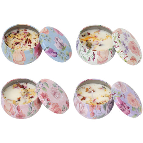 4 bougies parfumées aux fleurs séchées - Longue durée - Aromathérapie pour chambre - Boîte rose élégante (1/5)
