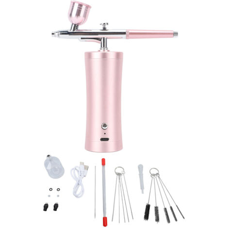 Kit de pistolet à maquillage électrique sans fil 30PSI, recharge USB, pour nail art, tatouage et modélisme, rose. (1/5)