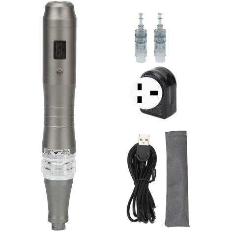 Stylo Microneedling Électrique Sans Fil 6 Vitesses Réglables avec Seringues 100‑240V Prise US (1/5)