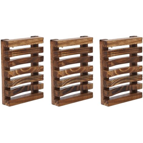 Porte-savon en Bois Vintage 3 Pièces, Plateau Égouttoir à Design Ajouré pour Salle de Bain (1/5)
