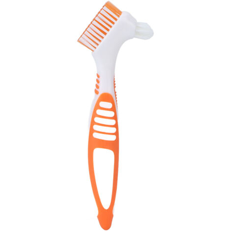 Brosse à Dents pour Prothèses Dentaires, Double Tête, Outil de Nettoyage Sécuritaire pour Prothèses Partielles, Complètes et Demi-Prothèses, Couleur Orange (1/5)