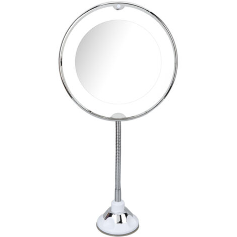 Miroir de maquillage ventouse 8 pouces avec lumière LED blanche et grossissement 10X, miroir cosmétique ventouse pour maquillage (1/5)