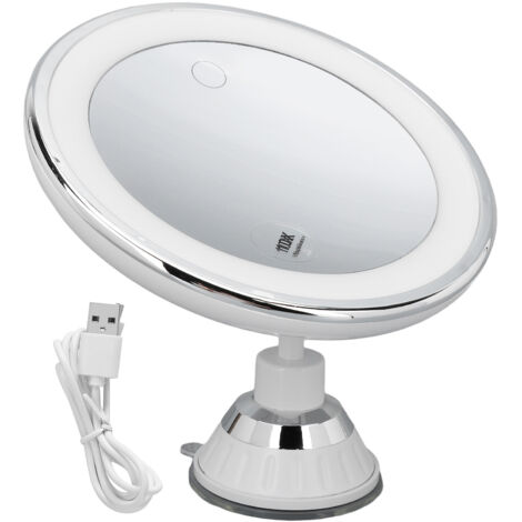 Miroir de Maquillage à Ventouse 10x avec 3 Couleurs de Lumière et Alimentation par Piles, Miroir Grossissant 10X pour Maquillage (1/5)