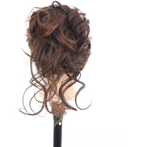Chignon Clip-on Boucles Ondulées Extensions Cheveux Brun Clair Femmes Filles (1/5)