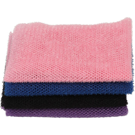 4 Pièces Éponge Exfoliante Africaine en Nylon, Filet Long pour Gant de Douche et Gommage Corporel - Bleu, Noir, Rose, Violet (1/5)
