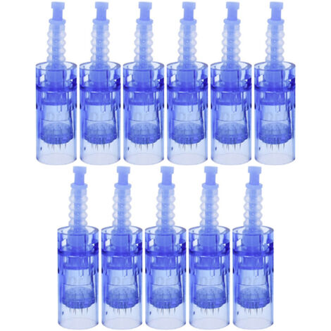 11 Cartouches de Micro-aiguilles Bleues Courtes Type Baïonnette pour A6 12 Pins - Remplacement Microneedling