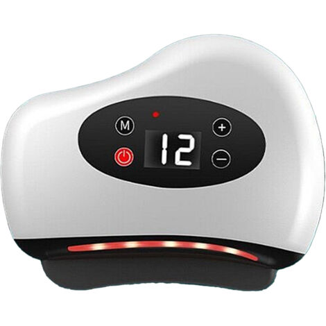 Gua Sha Electrique avec 12 Vitesses de Vibration, Chauffage et Température Constante - Appareil de Massage et Rouleau de Peau - Blanc (1/5)