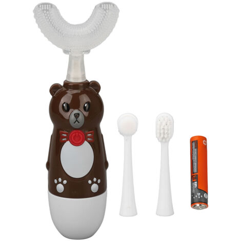 Brosse à dents électrique en U pour enfants 6-12 ans, 3 têtes de brosse en silicone sonique, marron (1/5)