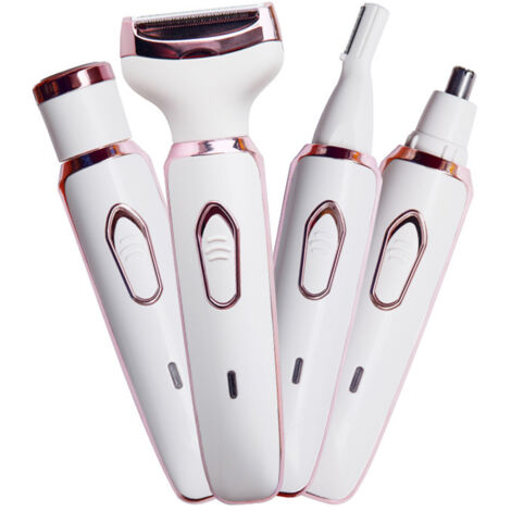 Tondeuse Électrique 4 en 1 pour Femme - Lames Inox, Têtes Lavables, Coupe-Corps Blanc (1/5)