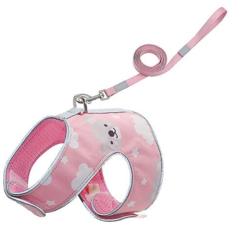 Harnais de poitrine ajustable en maille douce réfléchissante pour chat, laisse confortable style gilet - Conception anti-chocs en joli rose (1/5)