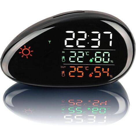 Station météo sans fil avec capteur de température extérieure et intérieure, prévisions météo, humidité, écran LED couleur et réveil (1/5)