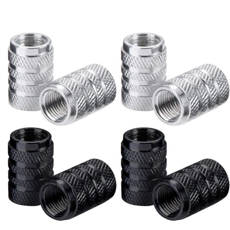 Lot de 8 bouchons de valve de pneu en aluminium noir et argent pour roues de voiture (1/5)