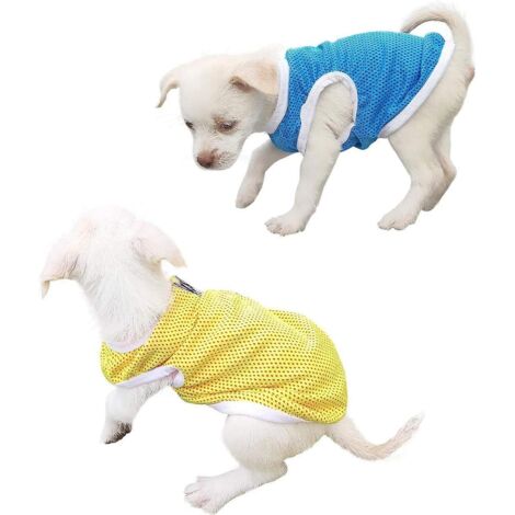 T-shirt minimaliste pour chien, taille S, bleu/jaune, 100 % coton, manches courtes, vêtements d'été pour animaux de compagnie (1/4)