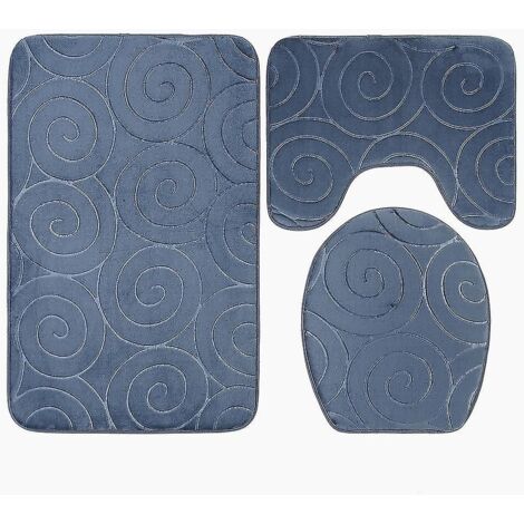 Ensemble de tapis de bain gris antidérapant 3 pièces avec tapis contour et tapis de toilette (1/3)