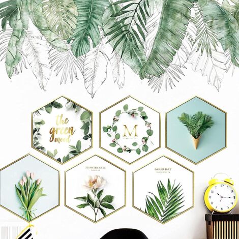 Stickers muraux Monstera tropicale et feuilles de palmier - Art en vinyle 3D, décoration intérieure amovible avec motifs floraux (1/5)