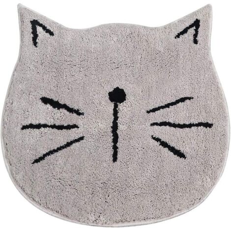Tapis de bain antidérapant et absorbant à motif chat de dessin animé, gris et moelleux, pour entrée de salon (1/5)