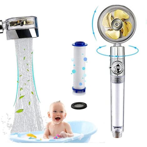 Pommeau de douche à main haute pression rotatif à 360° avec filtre d'économie d'eau et interrupteur (Or) (1/5)