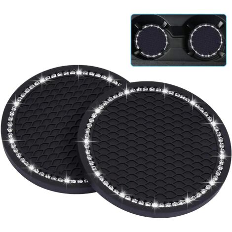 Lot de 4 sous-verres antidérapants universels pour porte-gobelets de voiture - Sous-verres en PVC pour l'intérieur du véhicule - Tapis de porte-gobelets transparents (7 cm de diamètre), noirs (1/5)