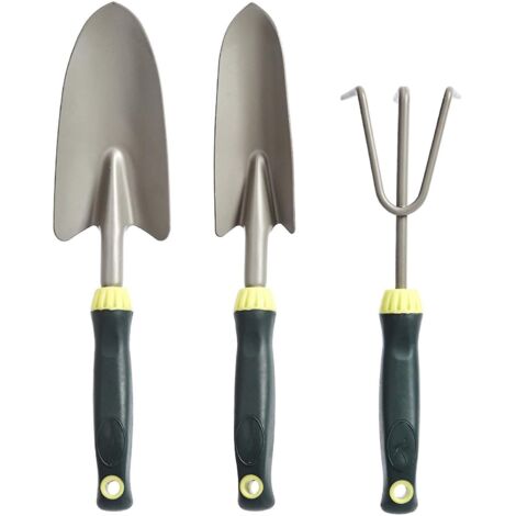 Ensemble de 3 outils de jardin à main comprenant une spatule, un poussoir manuel et un outil de bêchage. (1/5)