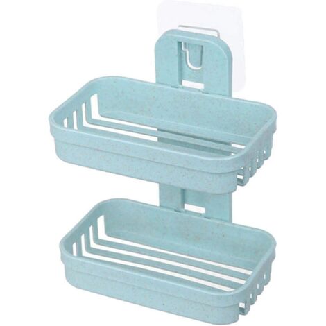 Étagère murale double pour salle de bain avec porte-savon et rangement pour savon Pquide, organisateur à double étagère en plastique (vert) (1/4)