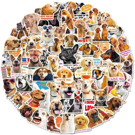 Lot de 100 autocollants adorables en forme de chien pour ordinateur portable, gourde, skateboard, guitare, voyage, vélo et boîte (1/3)