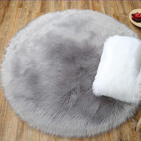 Tapis rond luxueux en fausse fourrure de mouton - Gris, 40 x 40 cm (1/5)
