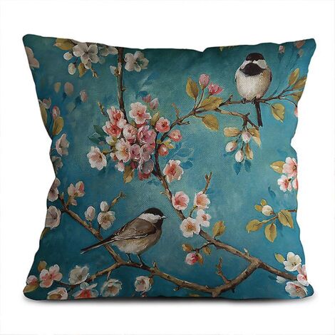 Housse de coussin Oiseaux et Arbre à Fleurs - Décoration pour chambres, salons et canapés (1/3)
