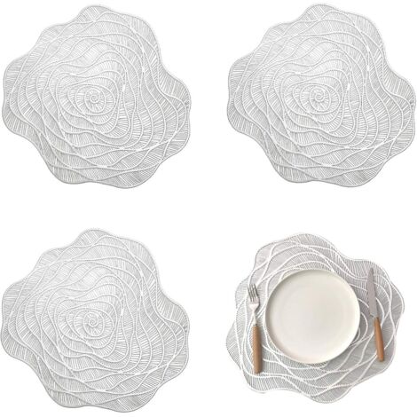Ensemble de 4 sets de table en PVC antidérapants et résistants à la chaleur, à motif de roses argentées (1/4)
