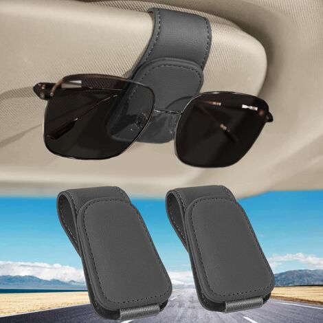 Lot de 2 supports magnétiques universels pour lunettes de voiture, avec pare-soleil en cuir gris (1/5)