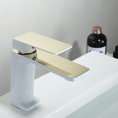 Robinet de lavabo blanc doré anti-éclaboussures pour articles sanitaires domestiques et hôteliers (1/3)