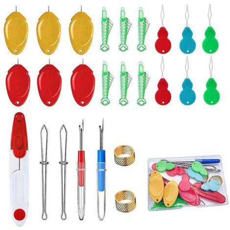 Ensemble d'outils de couture 25 pièces comprenant enfile-aiguilles, pinces, découseur, dé à coudre et ciseaux, dans une boîte transparente (1/5)