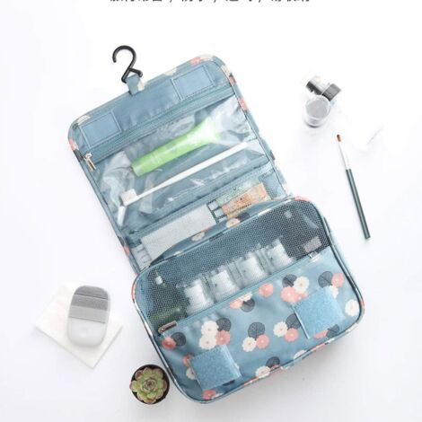 Trousse de toilette pliable et imperméable pour femme - Bleu marguerite, portable et multifonctionnelle (1/5)