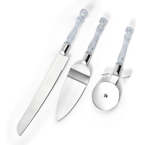 Ensemble de 3 pièces comprenant une roulette à pizza, un couteau et une pelle à gâteau, le tout en acier inoxydable. (1/3)
