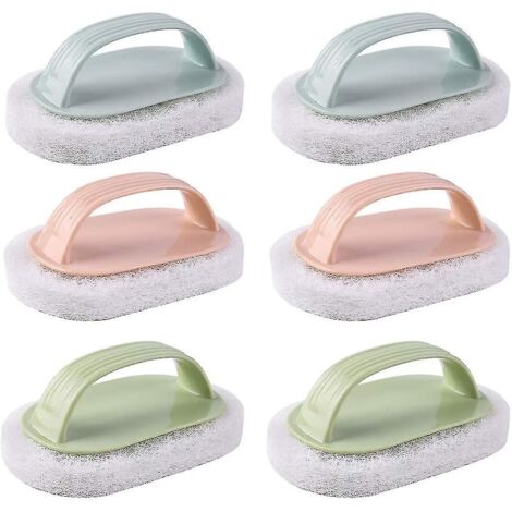 Ensemble de 6 brosses de nettoyage ménager avec manches simples pour salle de bain, toilettes et cuisine - Bleu, rose, vert (1/5)