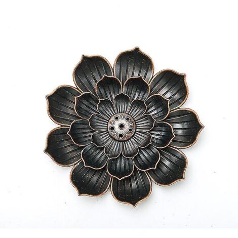 Brûleur d'encens en laiton en forme de lotus avec récupérateur de cendres et cadre pour cône (1/5)