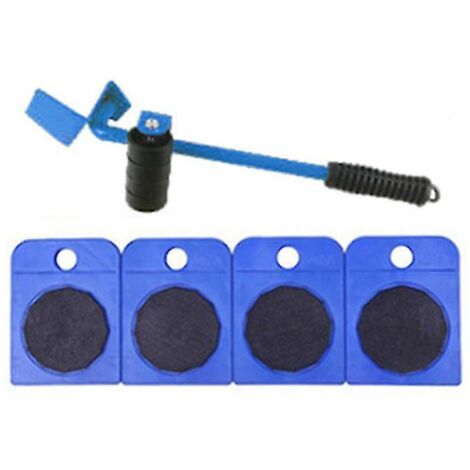 Ensemble d'outils de déménagement de meubles bleus avec roues, lève-meubles et patin (1/3)