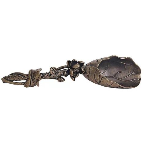 Figurine de cuillère à thé en laiton antique en forme de feuille de lotus, ornement de collection Kung Fu. (1/5)
