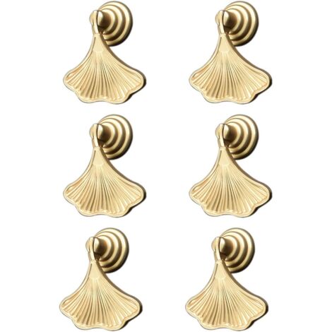 Lot de 6 poignées de porte en forme de feuille de ginkgo doré pour placards et armoires (1/5)
