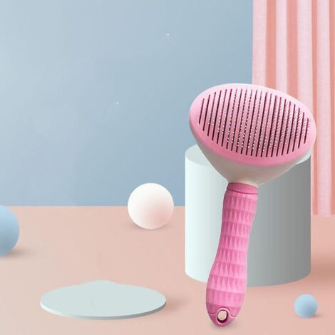 Ensemble d'outils de toilettage pour animaux avec peigne anti-puces et brosse de coupe - Aiguilles fines, rose (1/4)