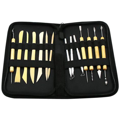 Ensemble d'outils de sculpture avec cire, 14 pièces, comprenant spatule, ciseau et mallette de transport. (1/4)