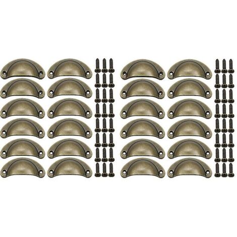 Poignées de porte vintage en laiton antique en forme de coquillage - Ensemble de 24 boutons de porte décoratifs rétro pour cuisine et tiroirs, avec 48 vis (1/5)