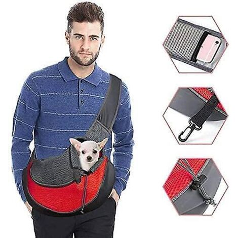 Sac bandoulière ajustable pour animaux de compagnie avec pochette en filet respirant (1/5)
